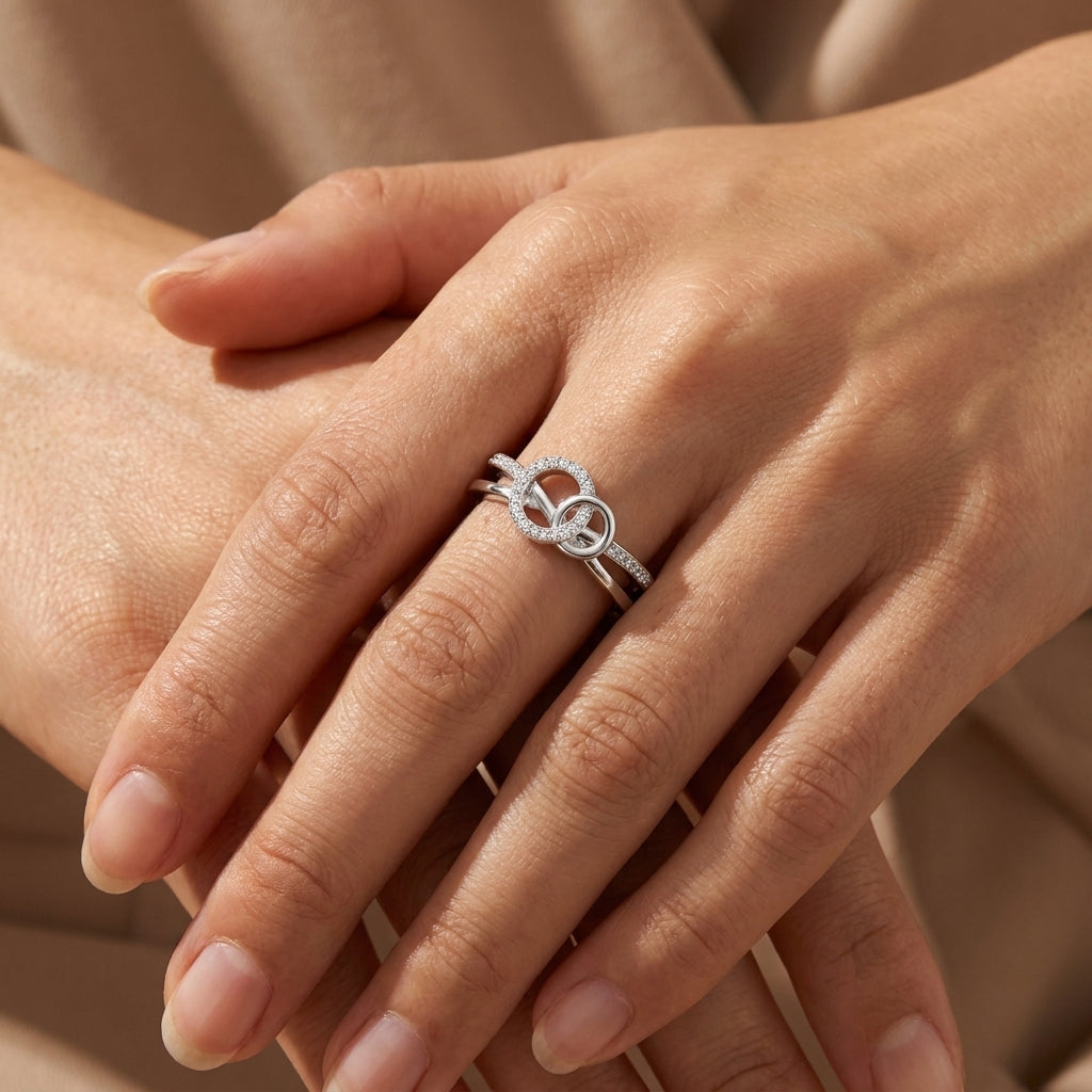 Interlocking Double Circle Ring - Adjustable Pave Split-Band Ring