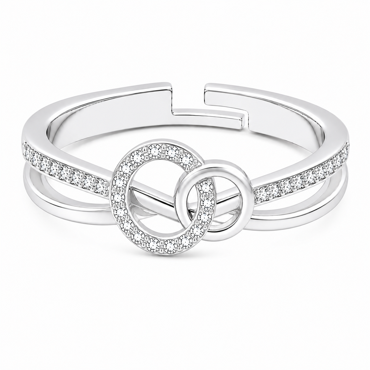 Interlocking Double Circle Ring - Adjustable Pave Split-Band Ring
