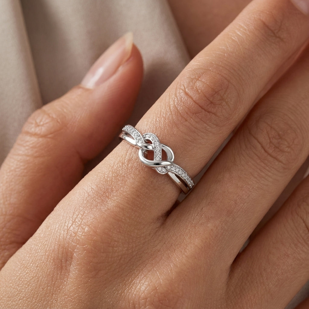 Love Knot Ring - Adjustable Pave Crystal Infinity Knot Ring