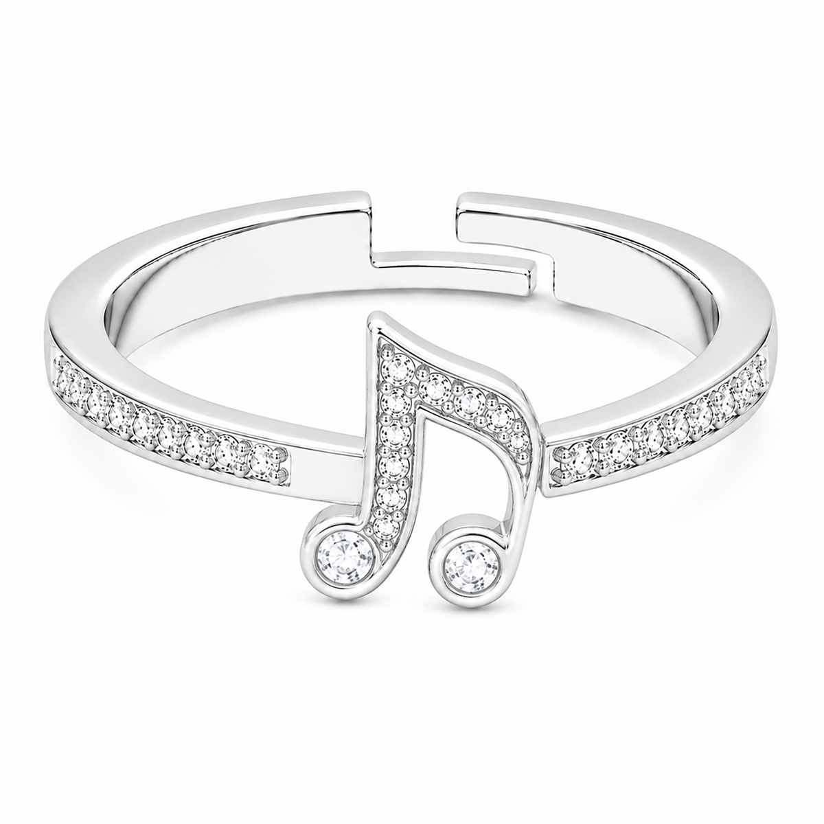 Music Note Ring - Adjustable Pave Crystal Eighth Note Ring