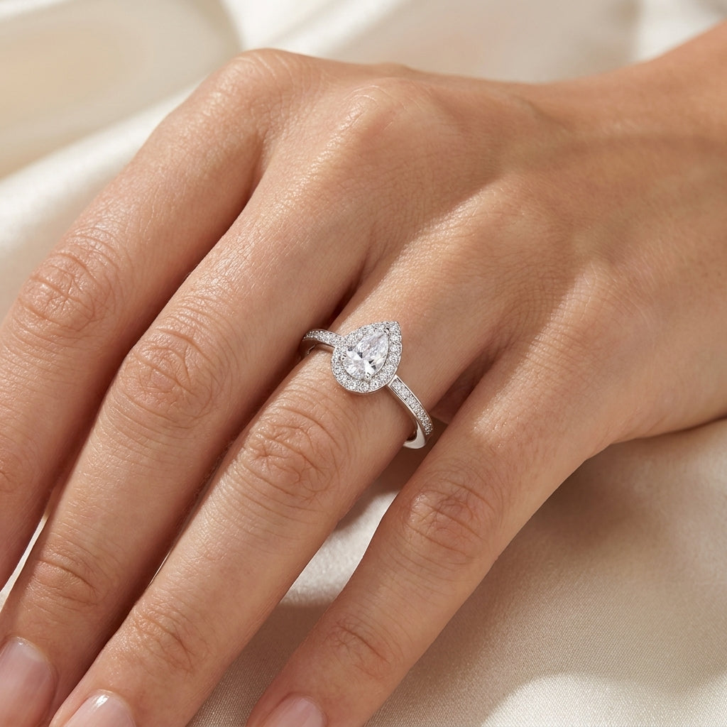 Teardrop Halo Ring - Adjustable Pear-Cut Pave Crystal Ring