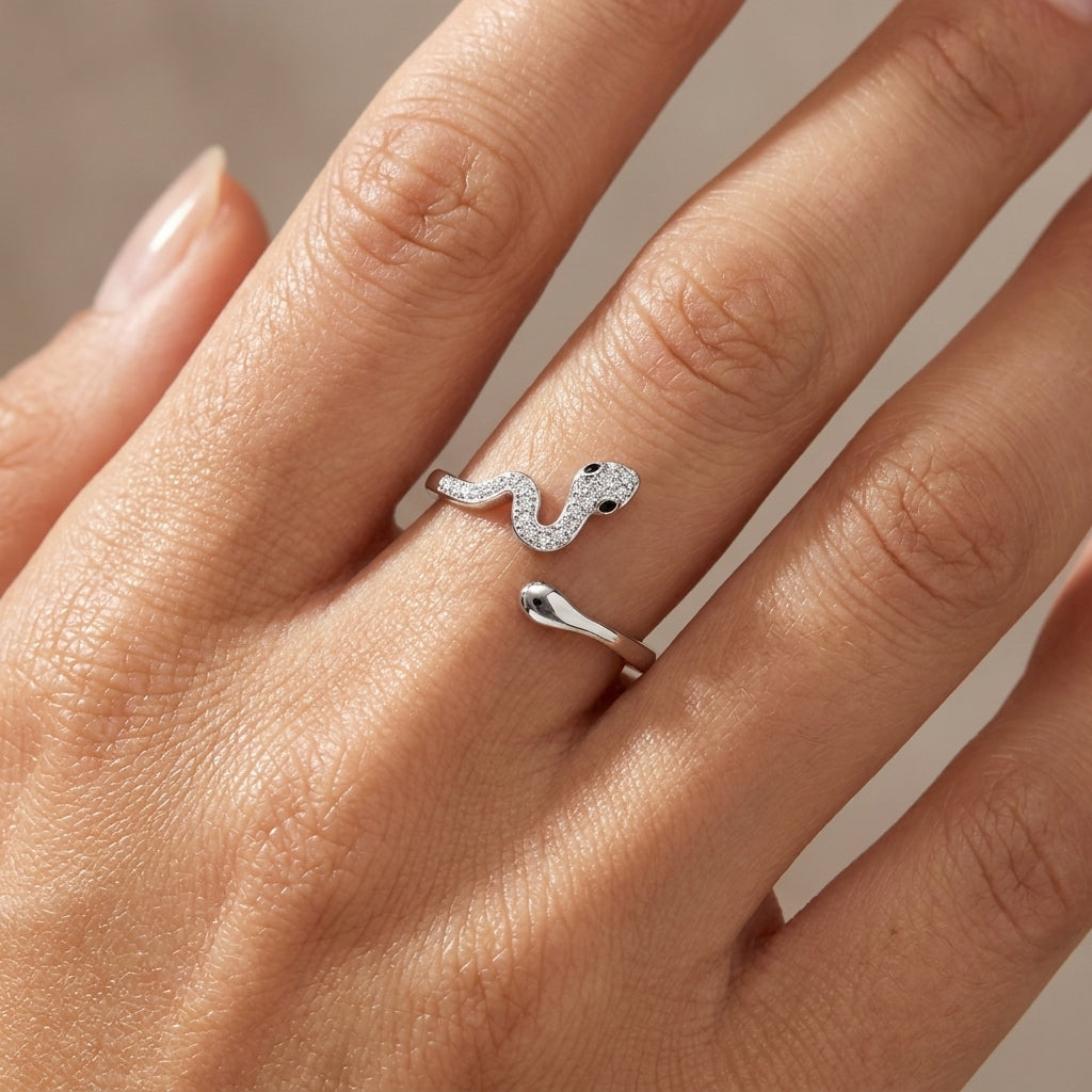 Snake Ring - Open Adjustable Pave Crystal Serpent Ring