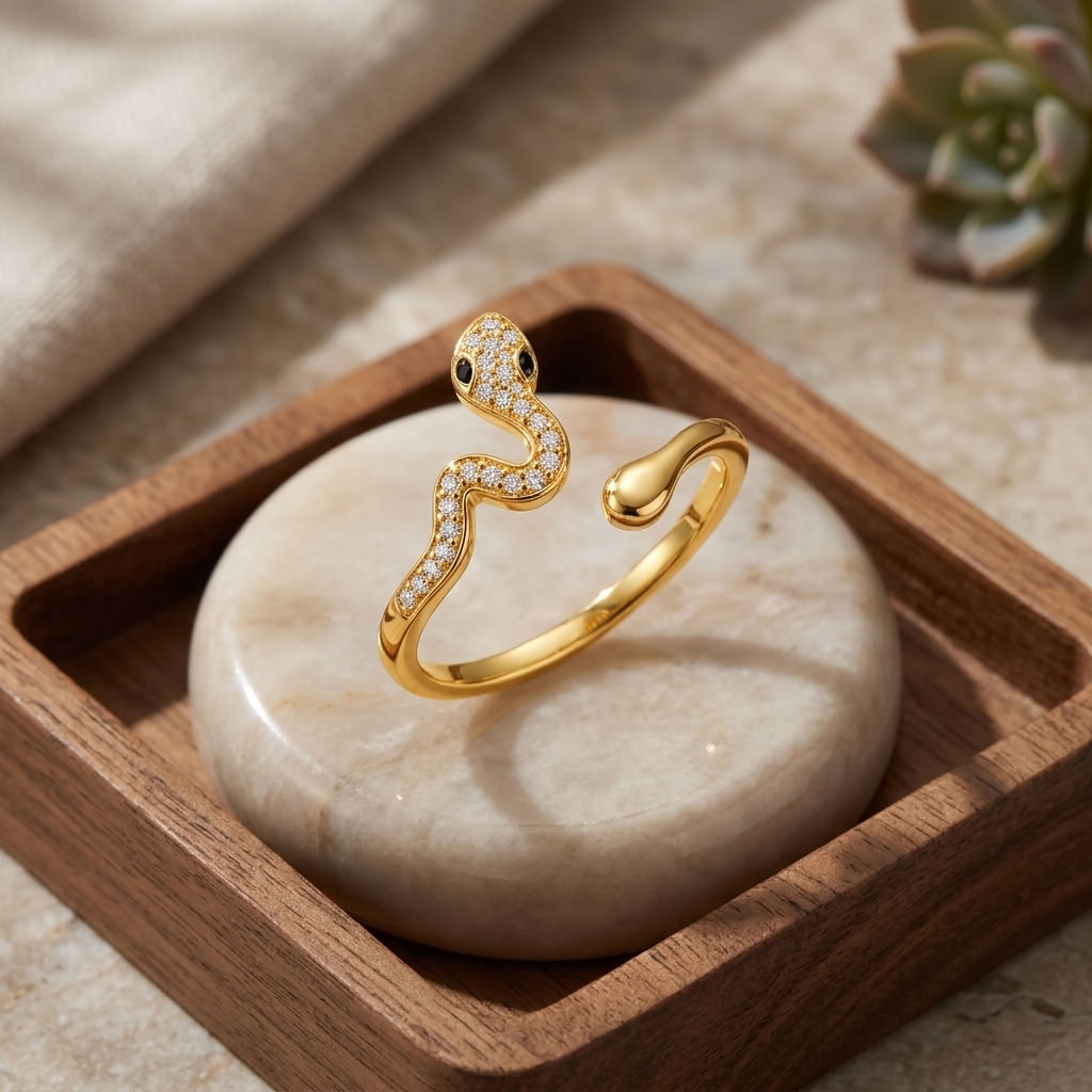 Snake Open Adjustable Pave Crystal Serpent Ring for Women - 925 Sterling Silver