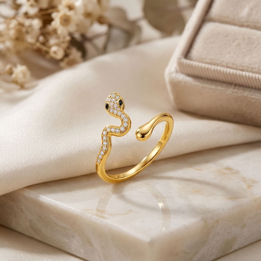 Snake Open Adjustable Pave Crystal Serpent Ring for Women - 925 Sterling Silver