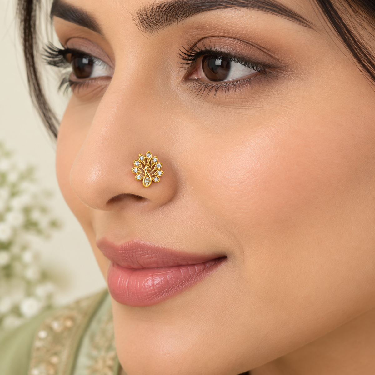 Peacock Fan Tail Nose Ring - 925 Sterling Silver
