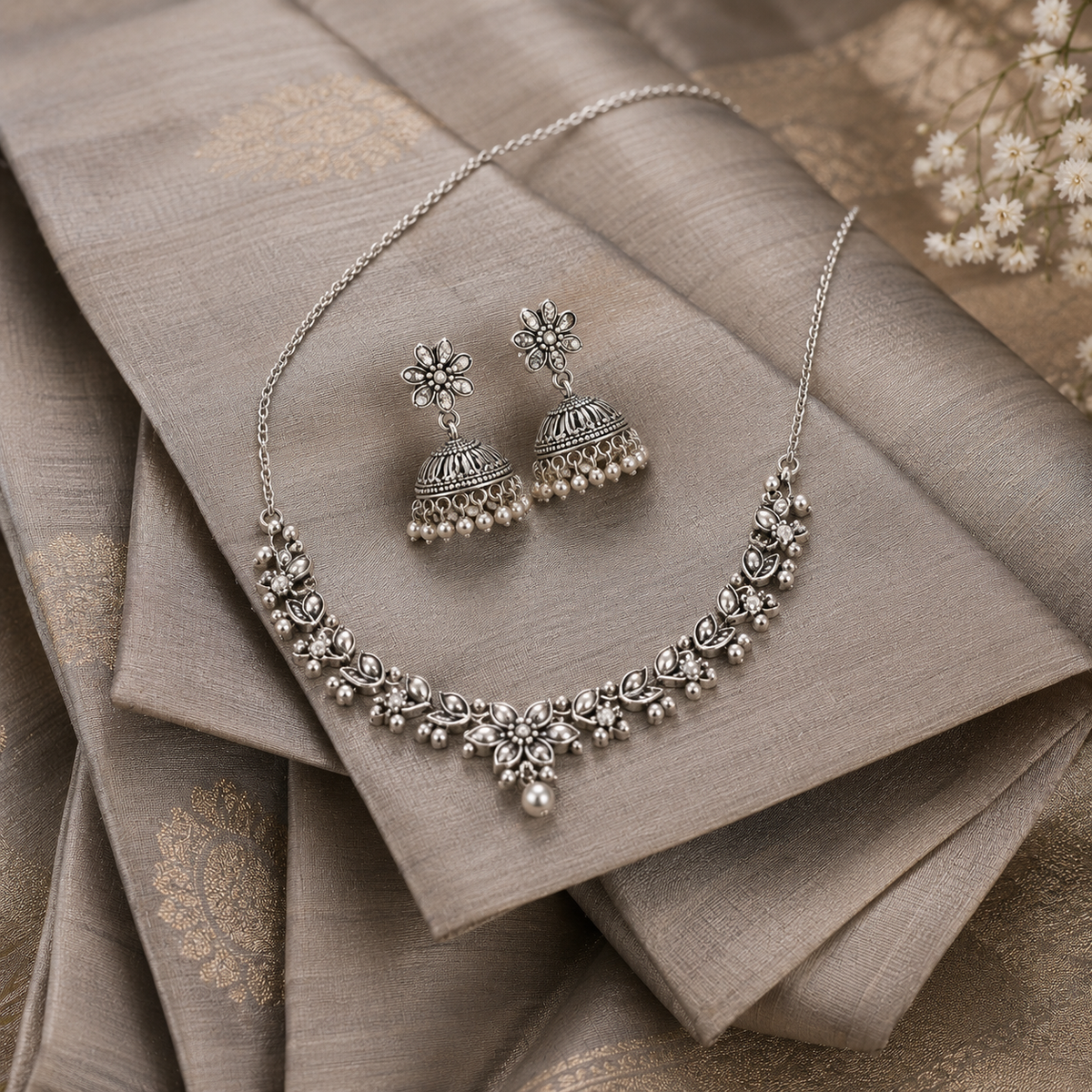 How to Style Silver Jewellery With a Saree