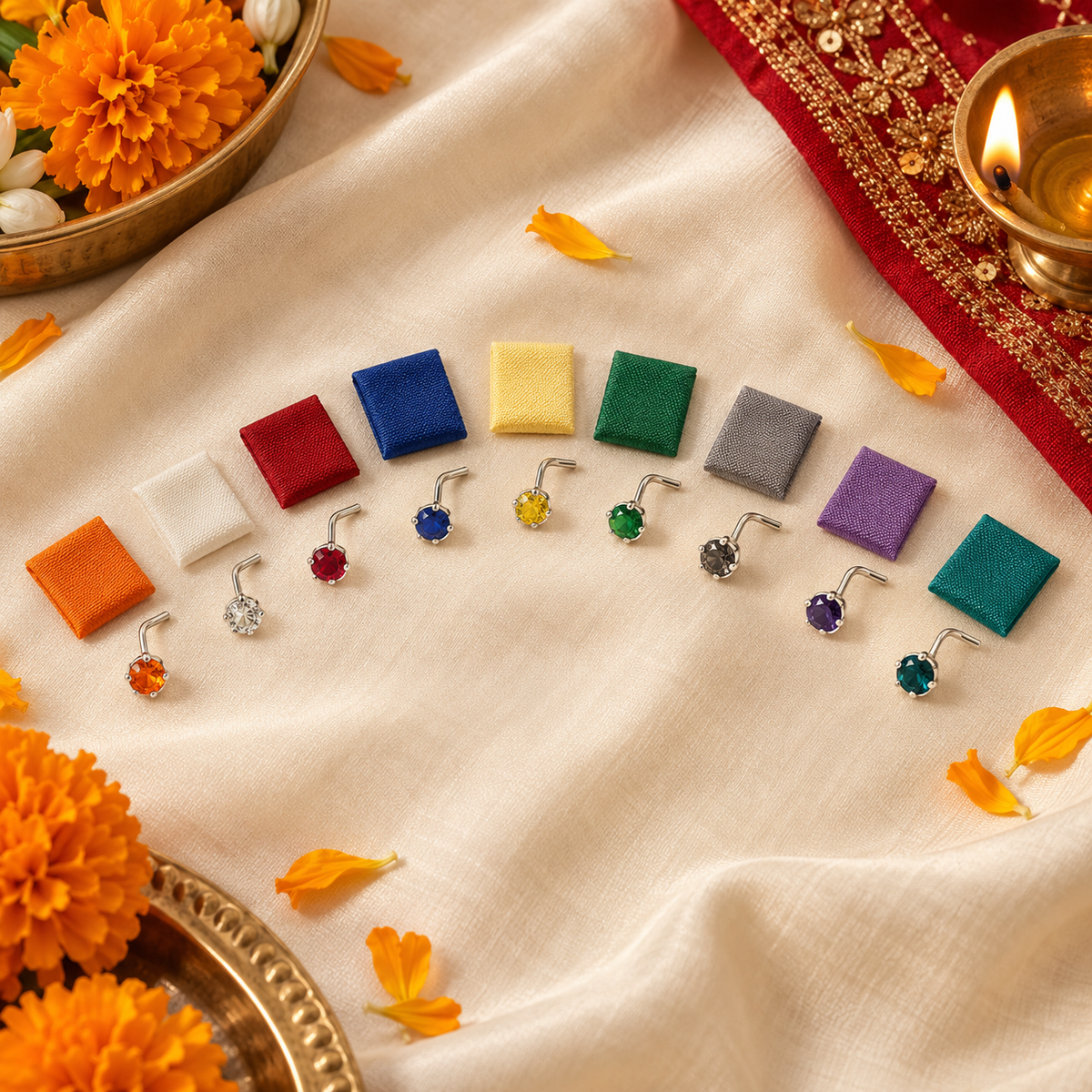 Navratri 2026 nine colours with matching 925 silver nose pins