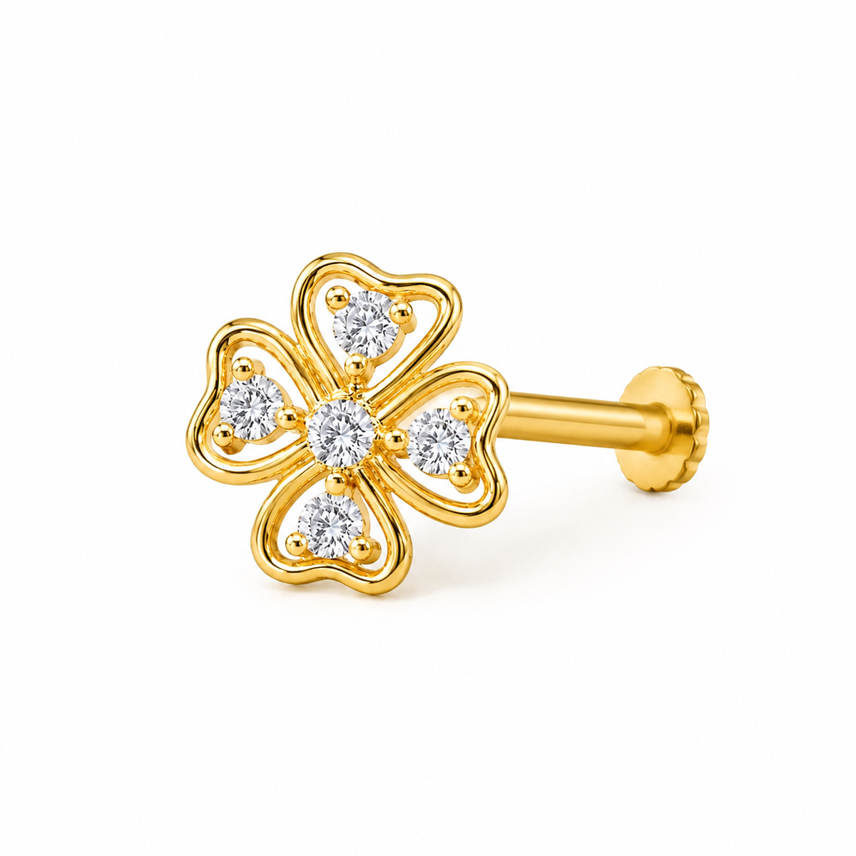 Four Petal Clover Nose Pin - full length shot