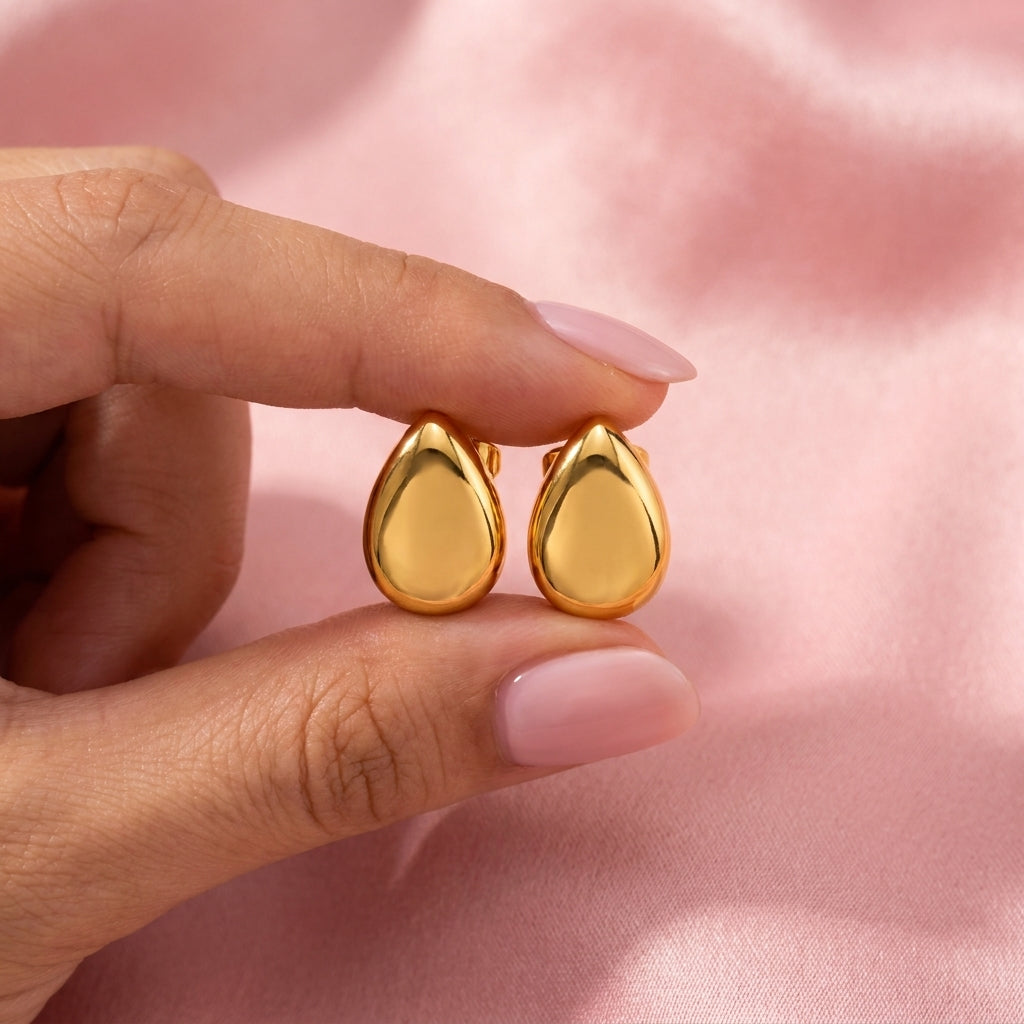 Ridged Pear Dome Stud Earrings - 925 sterling silver earrings for women