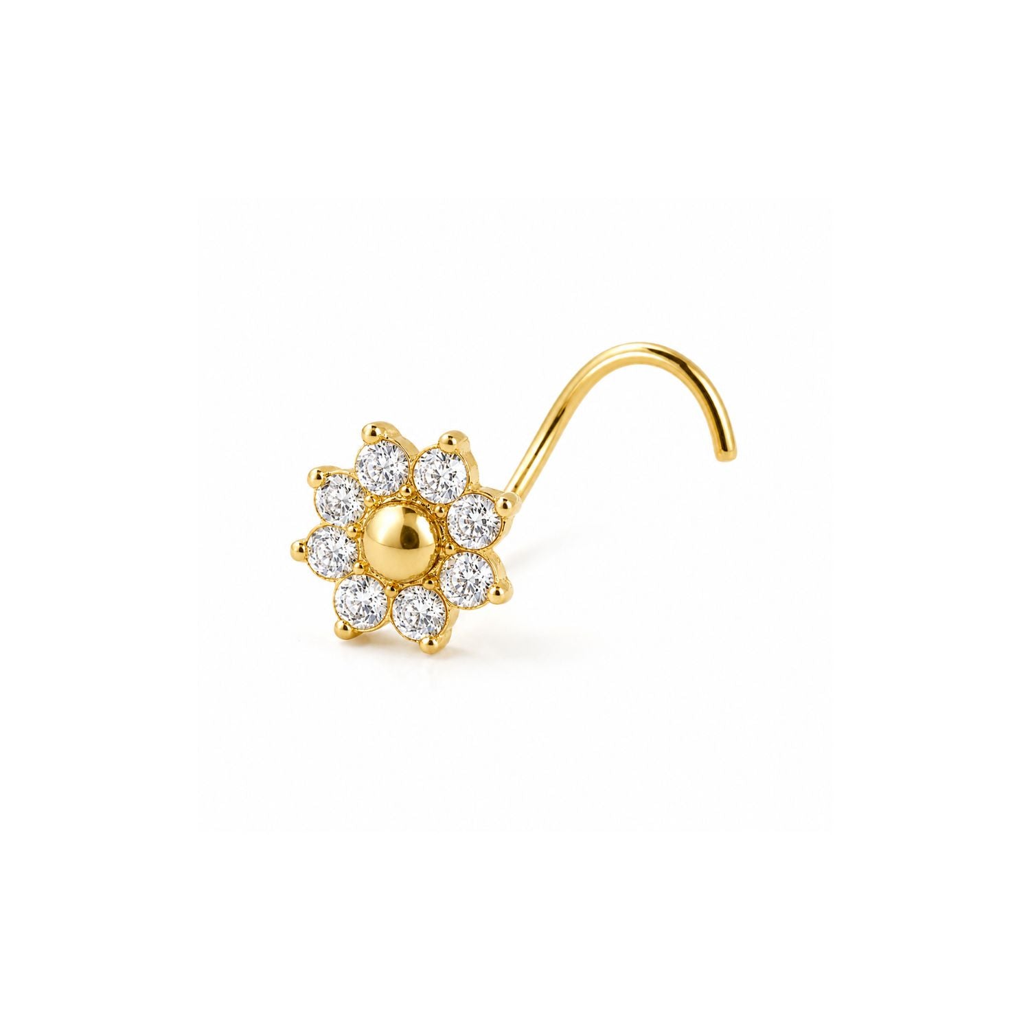 Sunflower Gold Bead CZ Nose Pin 925 Sterling Silver