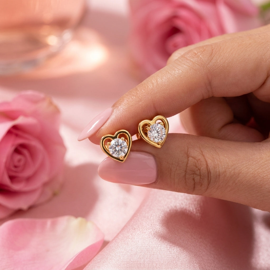 Open Heart White Cz Solitaire Stud Earrings - 925 sterling silver earrings for women