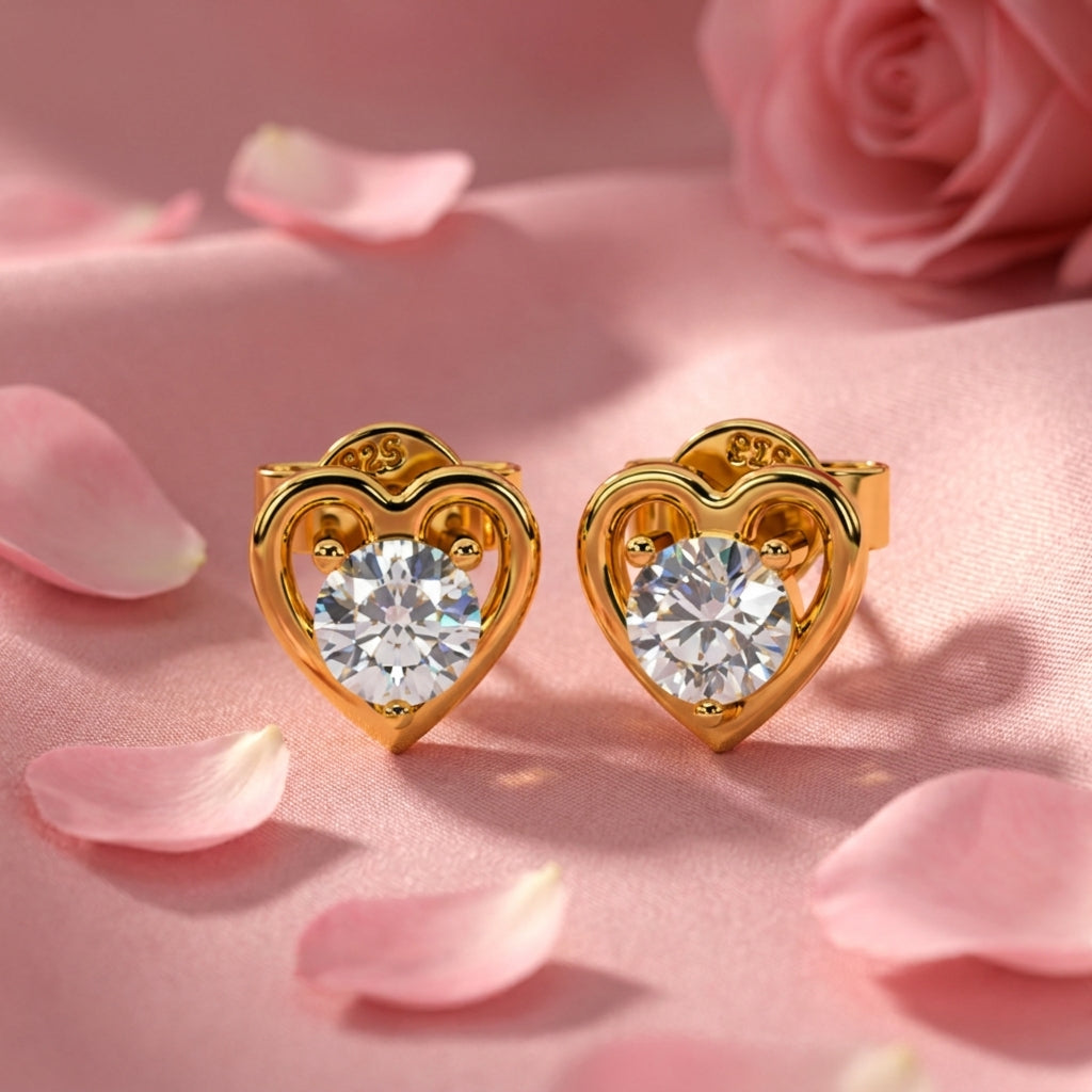 Open Heart White Cz Solitaire Stud Earrings - 925 sterling silver earrings for women