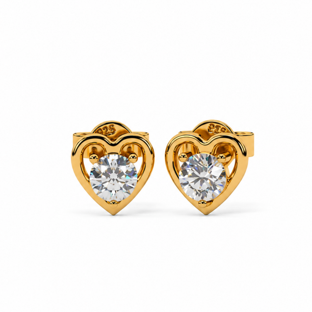 Open Heart White Cz Solitaire Stud Earrings - 925 sterling silver earrings for women