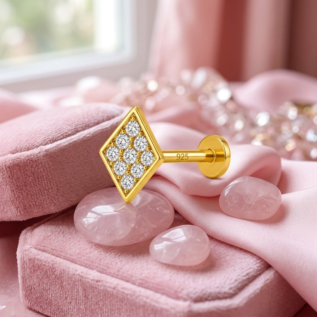 Diamond Shape Pave Nose Pin - full length shot