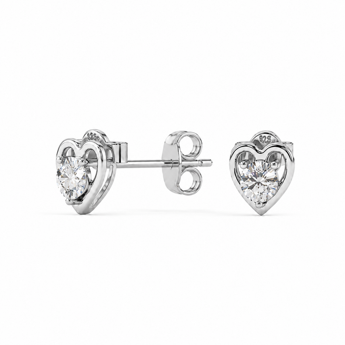 Open Heart White Cz Solitaire Stud Earrings - 925 sterling silver earrings for women