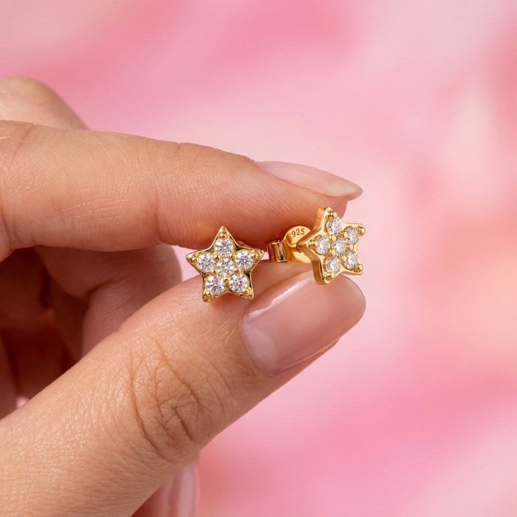 Pavé White Cz Star Stud Earrings - 925 sterling silver earrings for women