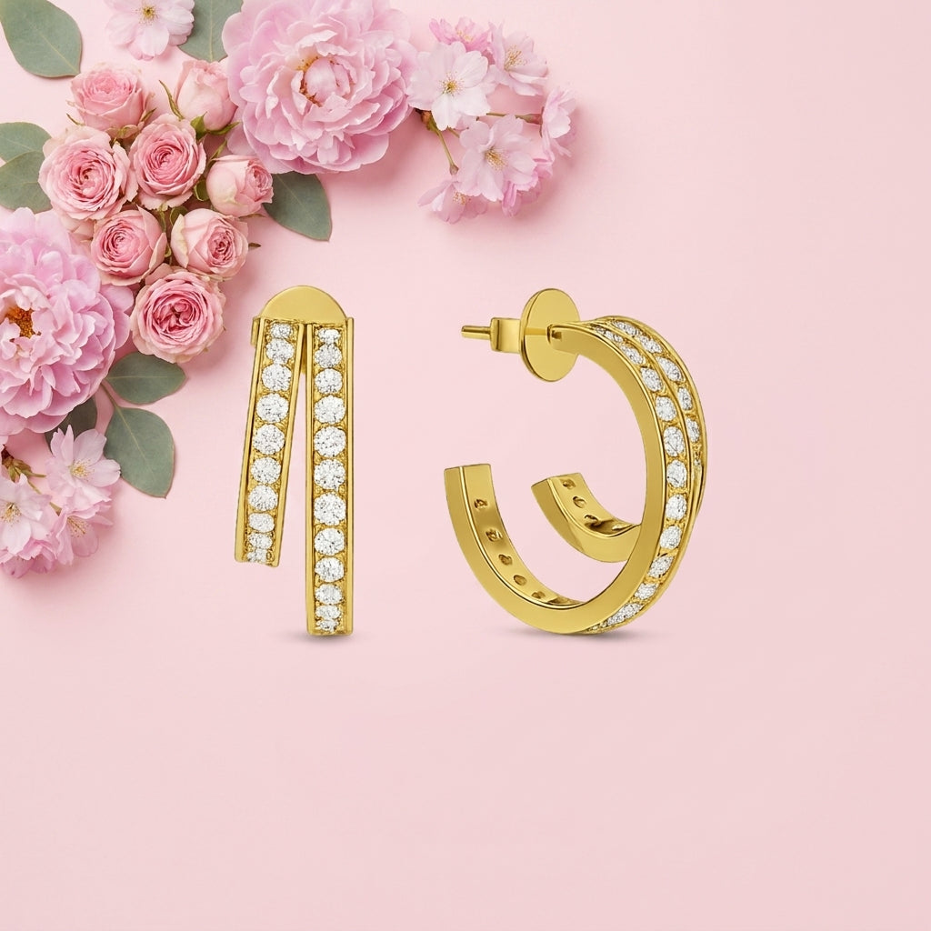 Duet Glam Huggies - 925 Sterling Silver Gold Plated