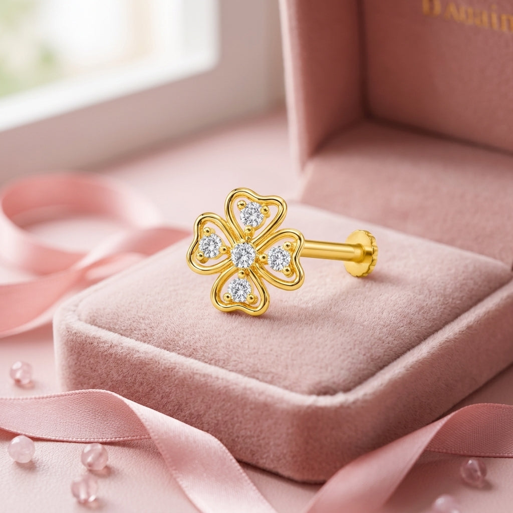 Four Petal Clover Nose Pin - back view with clasp