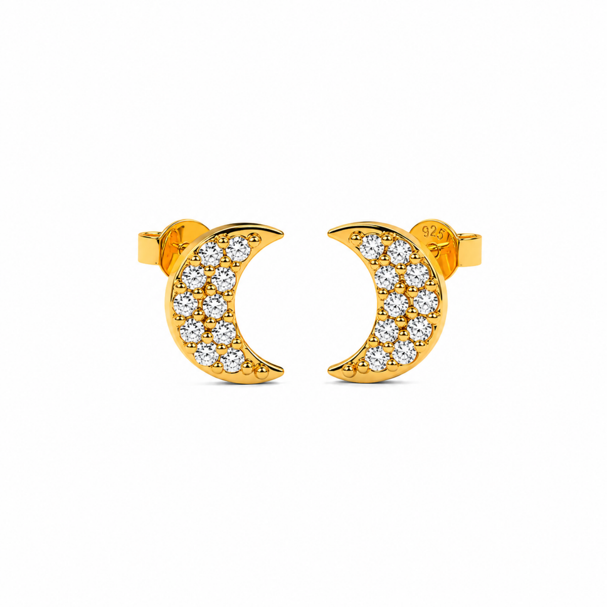 Crescent Moon White Cz Stud Earrings - 925 sterling silver earrings for women
