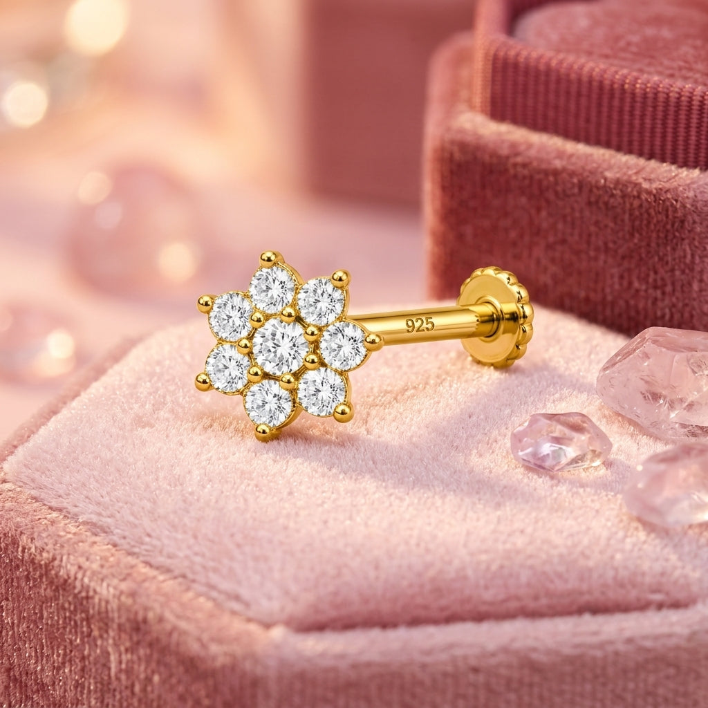 Full Bloom Cluster Nose Pin - 925 Sterling Silver
