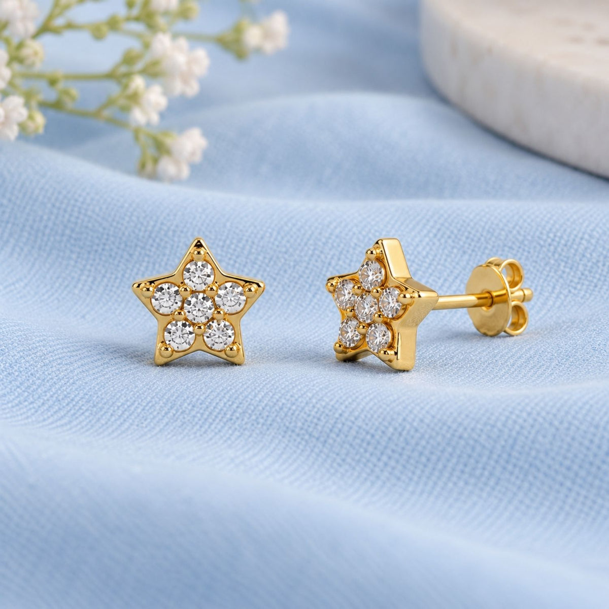 Pavé White Cz Star Stud Earrings for Women - 925 Sterling Silver