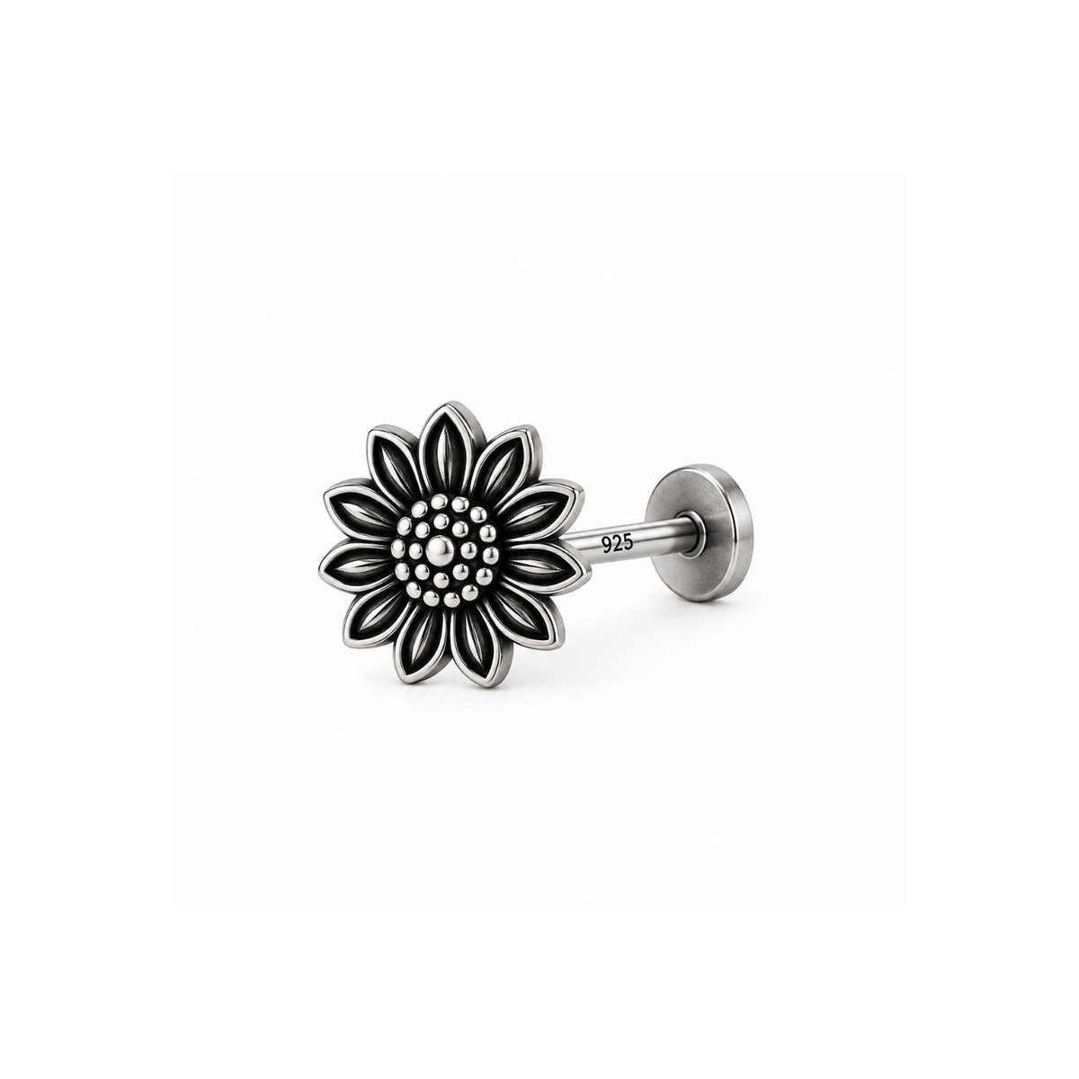 Oxidized Sunflower Nose Pin for Women - 925 Sterling Silver