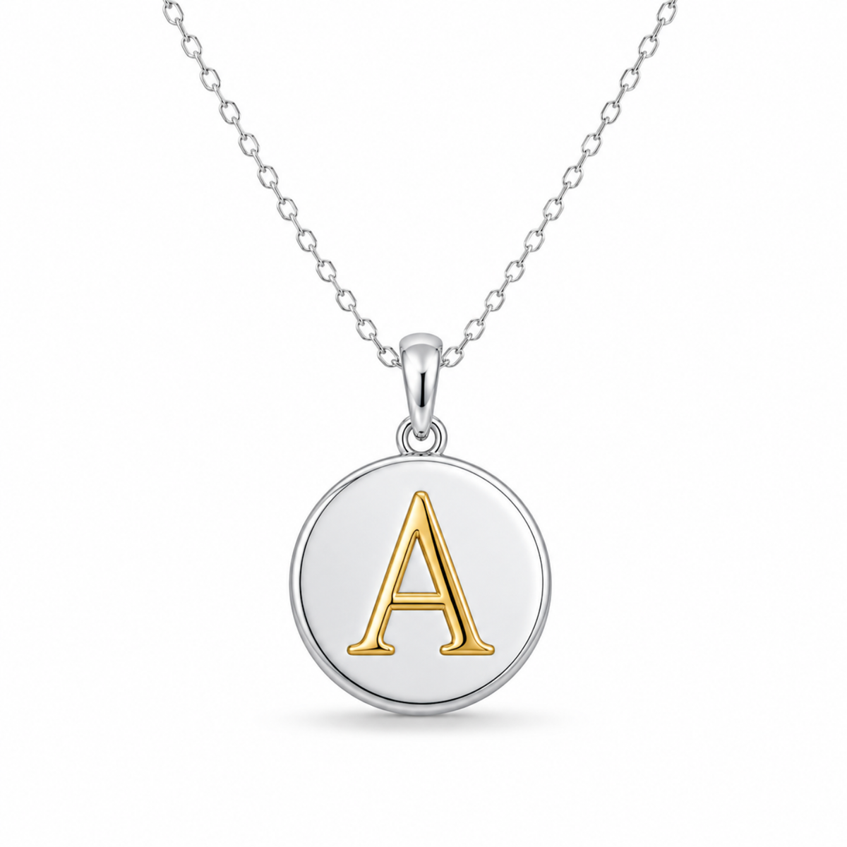 Initial Letter Round Disc Pendant Necklace - 925 sterling silver pendant necklace for women