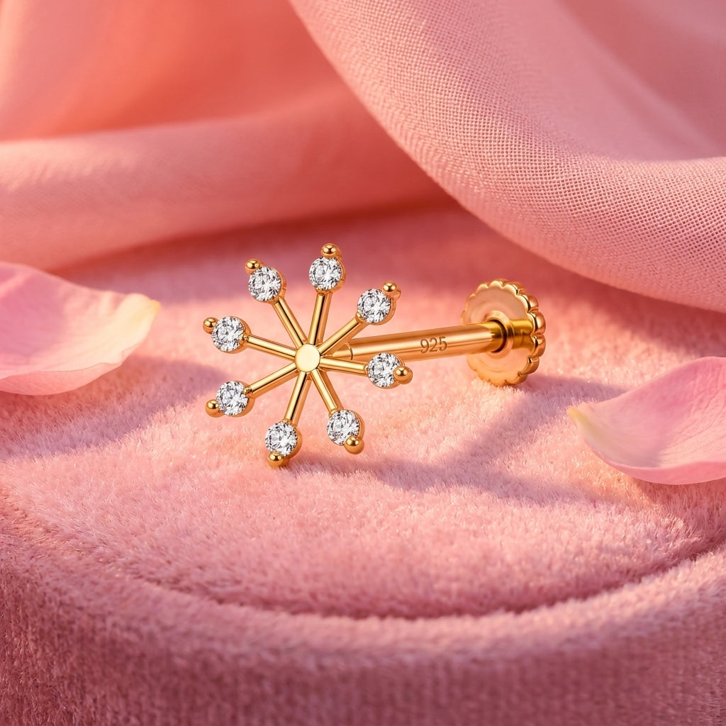 Mini Starburst Nose Pin - back view with clasp
