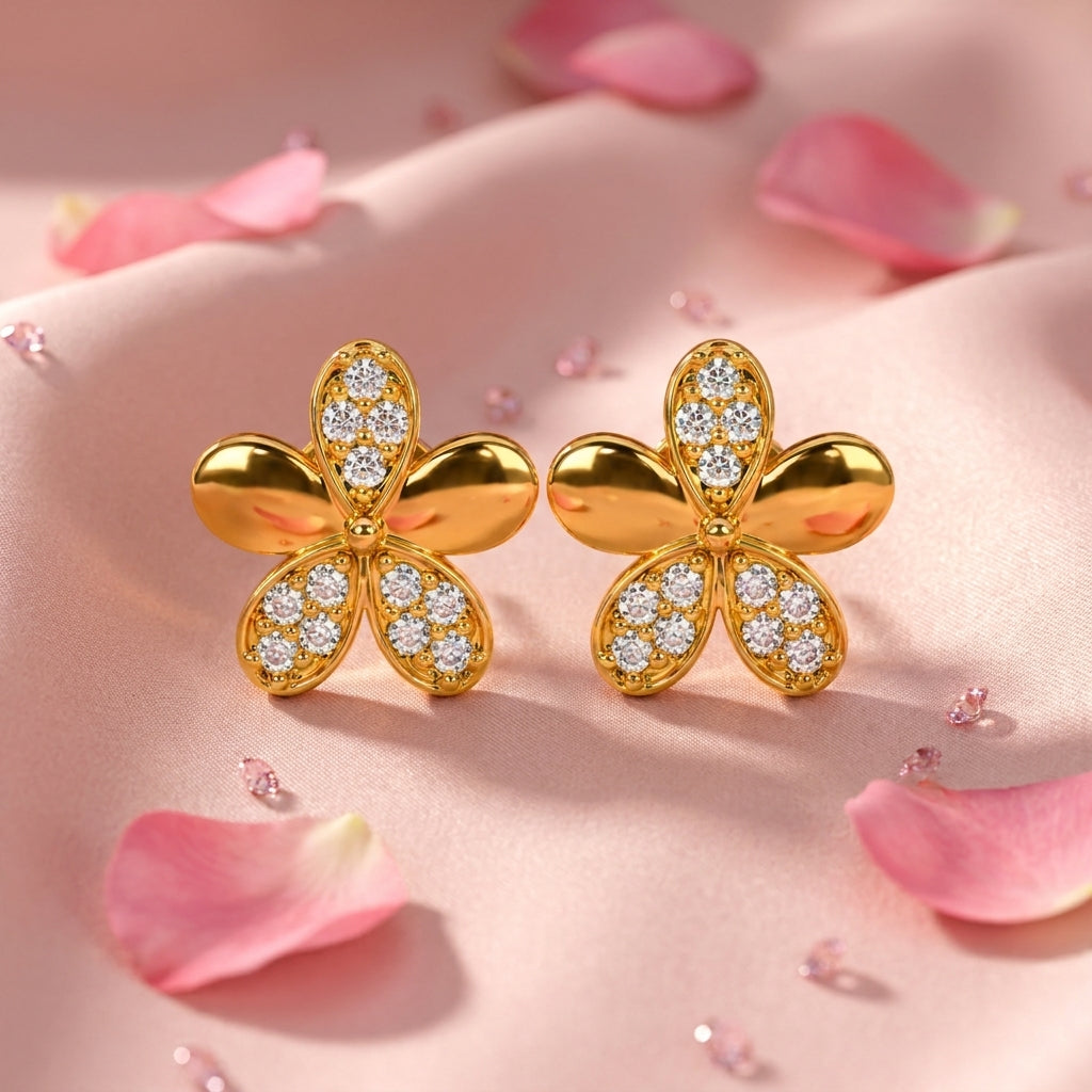 Five Petal White Cz Flower Stud Earrings - 925 sterling silver earrings for women