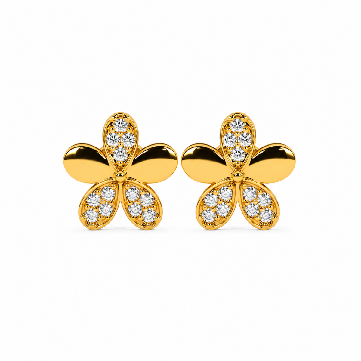 Five Petal White Cz Flower Stud Earrings - 925 sterling silver earrings for women