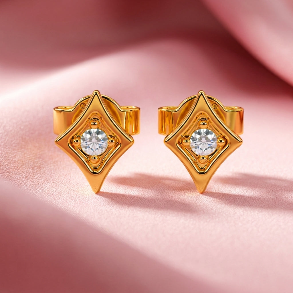 Kite Frame White Cz Solitaire Stud Earrings - 925 sterling silver earrings for women