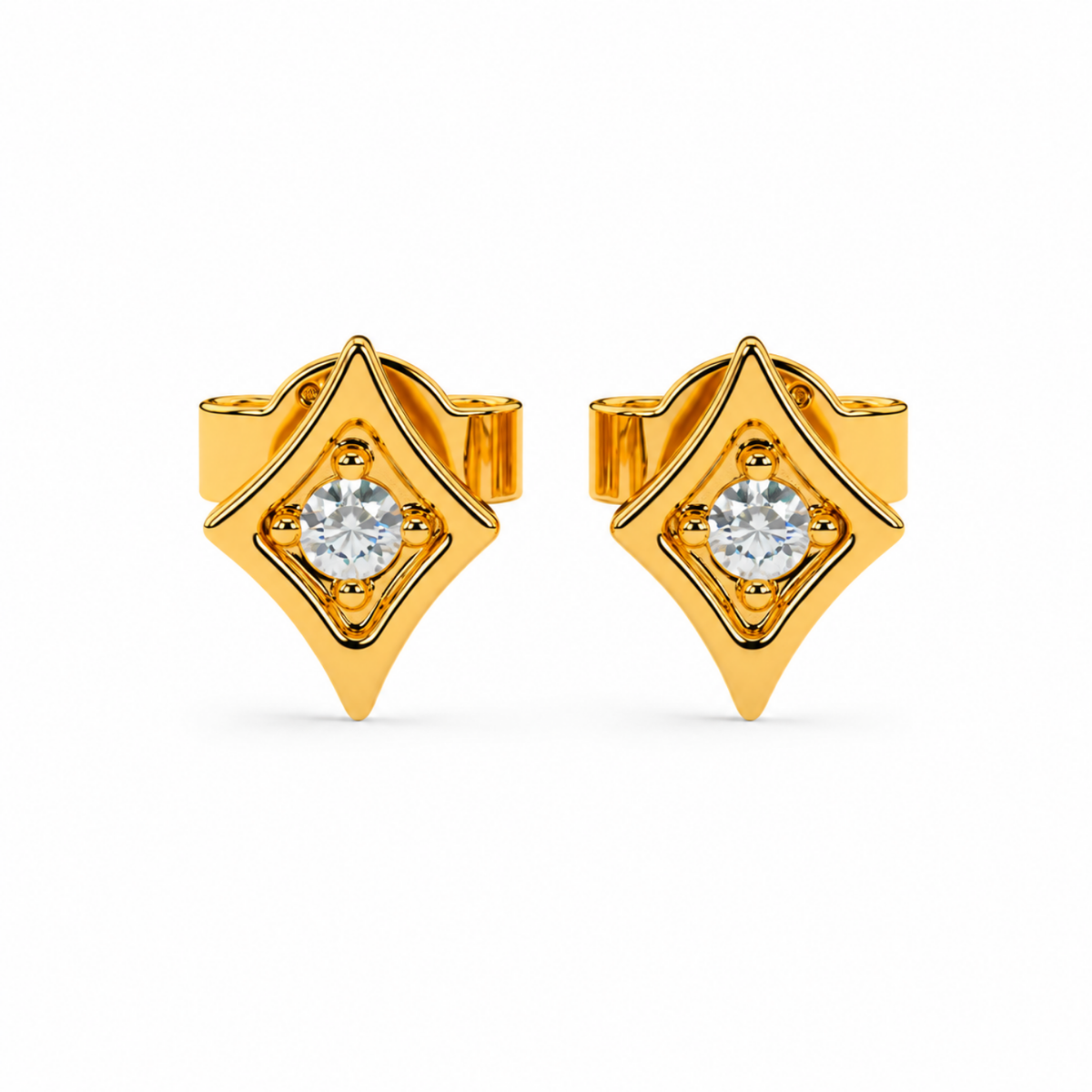 Kite Frame White Cz Solitaire Stud Earrings - 925 sterling silver earrings for women