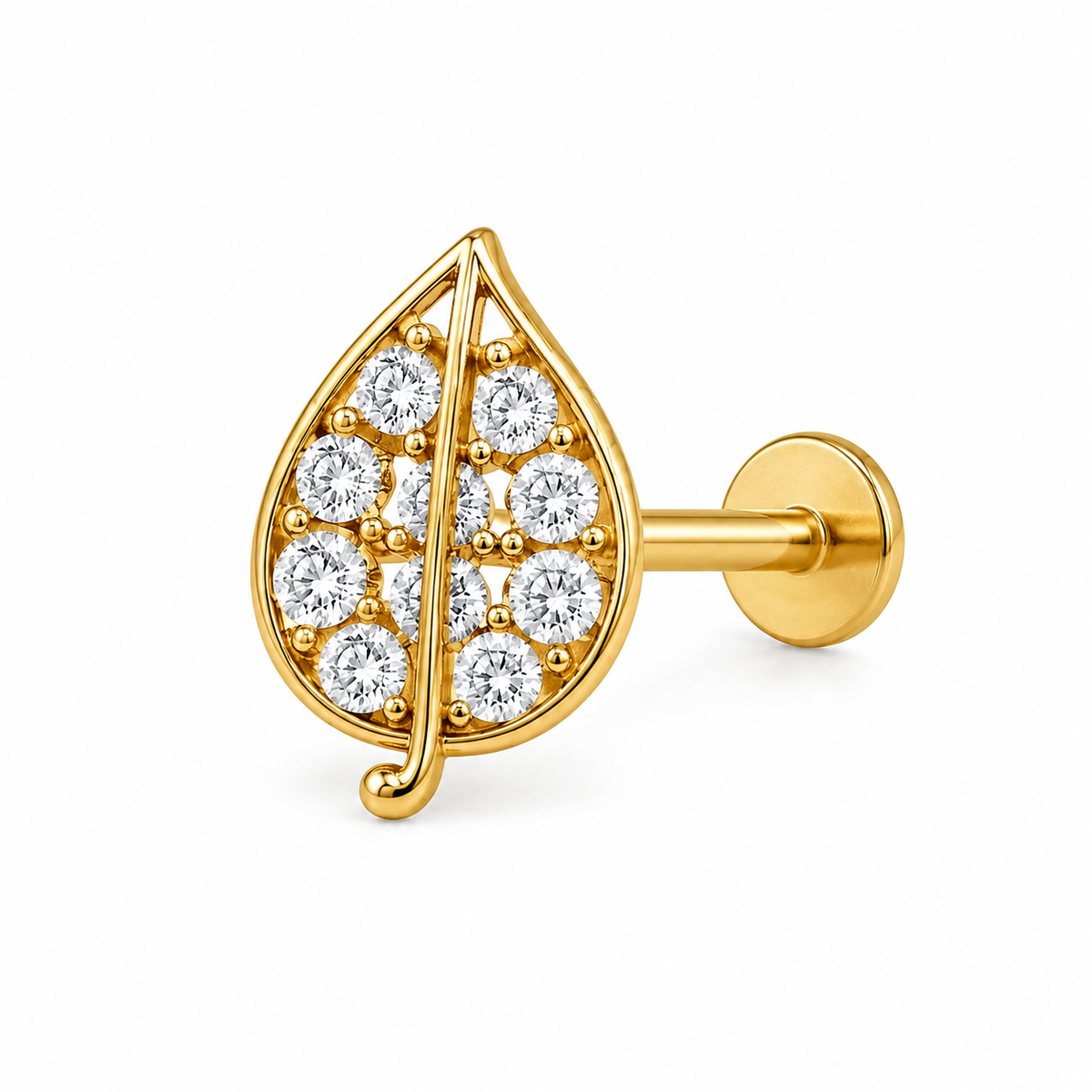 Leaf with Vein Nose Ring - side view in 925 sterling silver