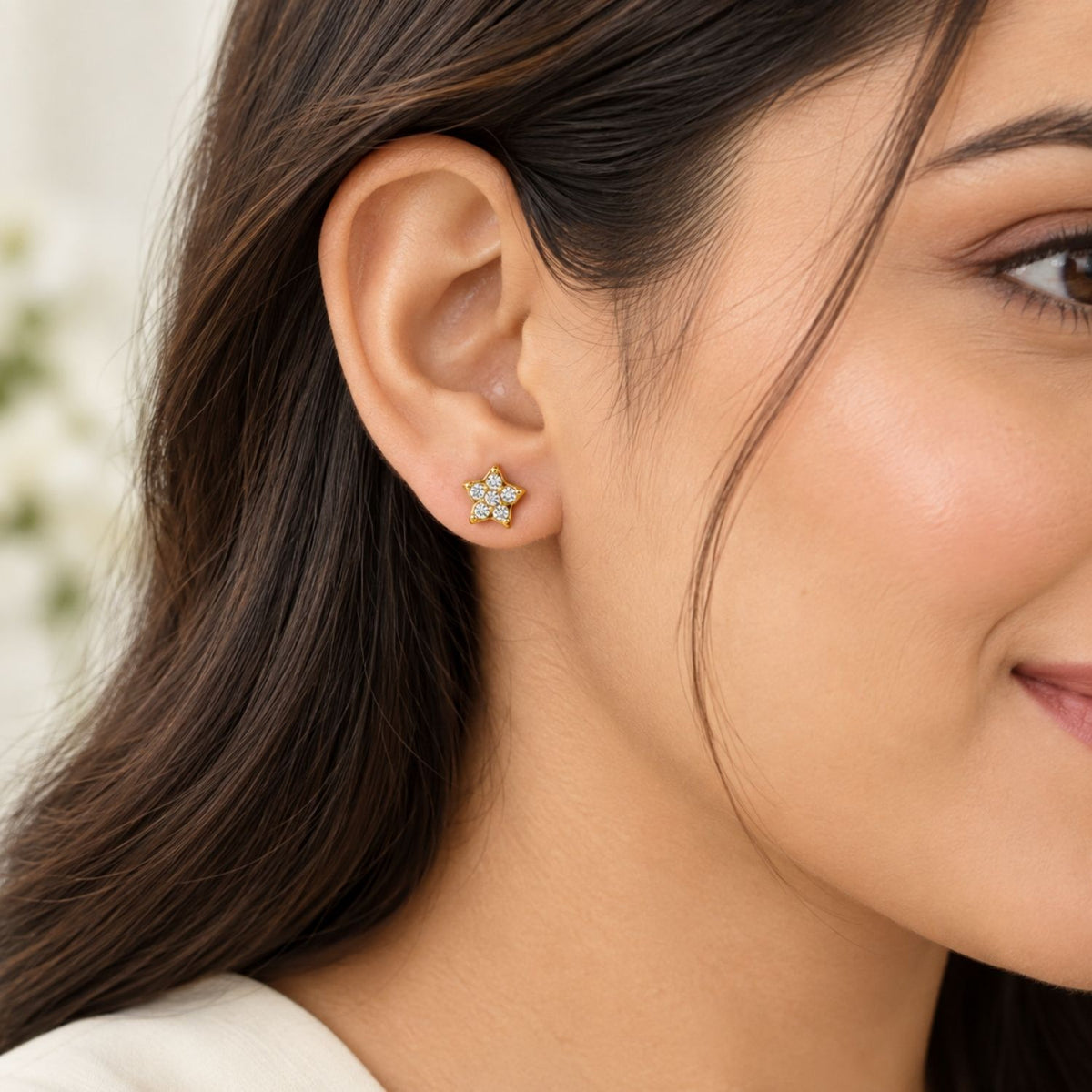 Pavé White Cz Star Stud Earrings for Women - 925 Sterling Silver