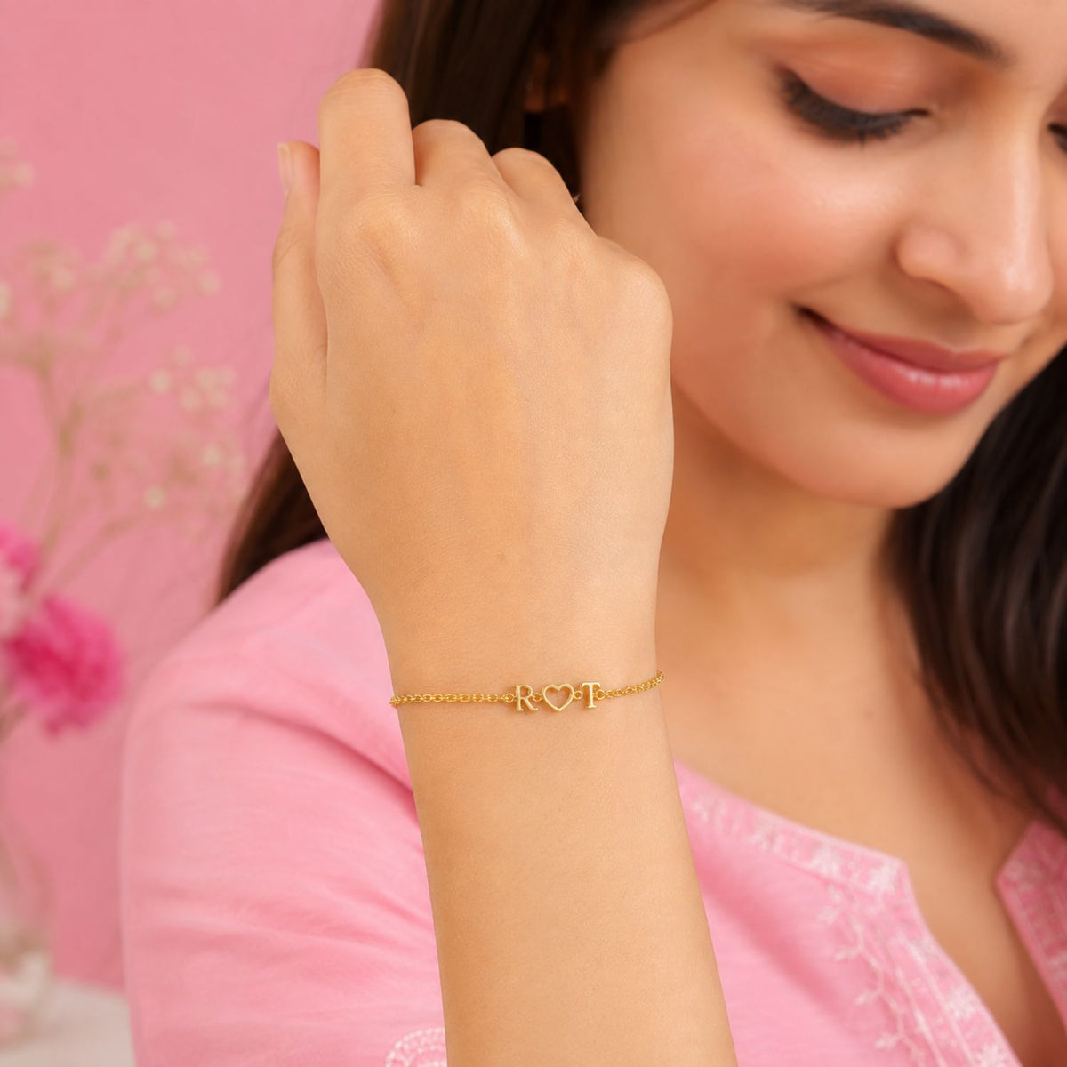 Initial Heart Bracelet for Women - 925 Sterling Silver