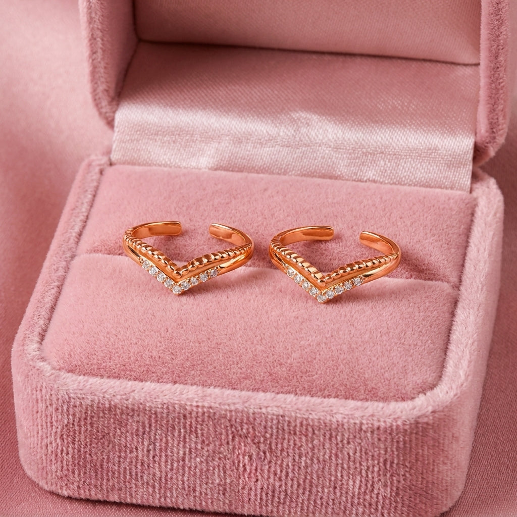 Rose Gold V-Shape White Cz Toe Rings in 925 sterling silver