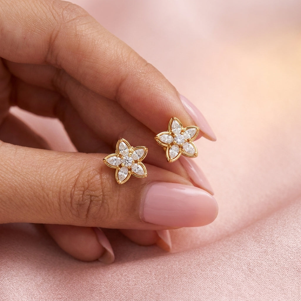 Pear Marquise White Cz Star Flower Stud Earrings - 925 sterling silver earrings for women