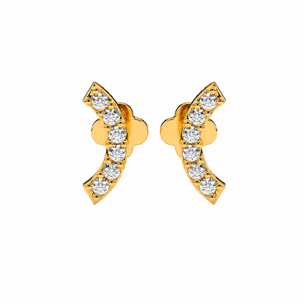 Curved Bar White Cz Climber Stud Earrings - 925 sterling silver earrings for women