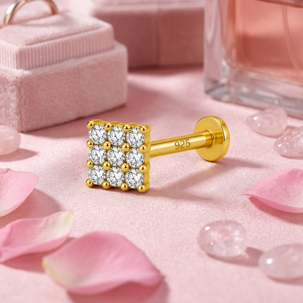 Square Pave Nose Pin - close-up detail