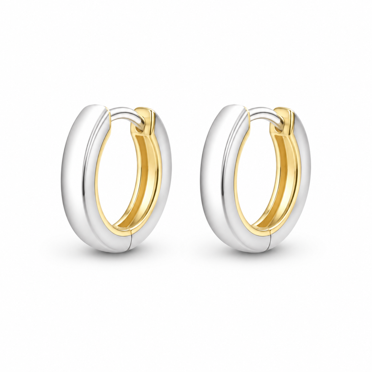 Two Tone Chunky Huggie Hoop Earrings - 925 sterling silver earrings for women