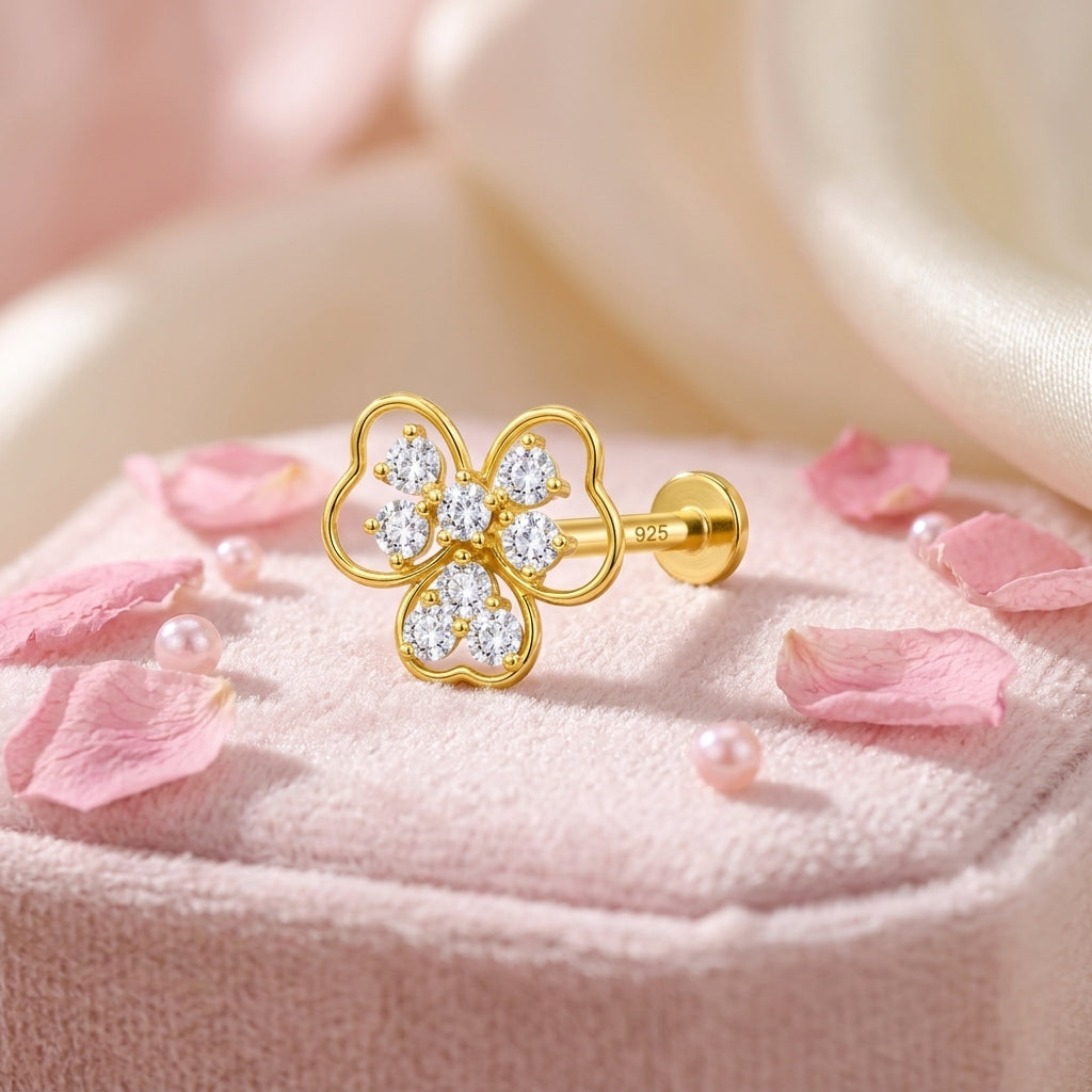 Three Petal Flower Nose Pin - close-up detail