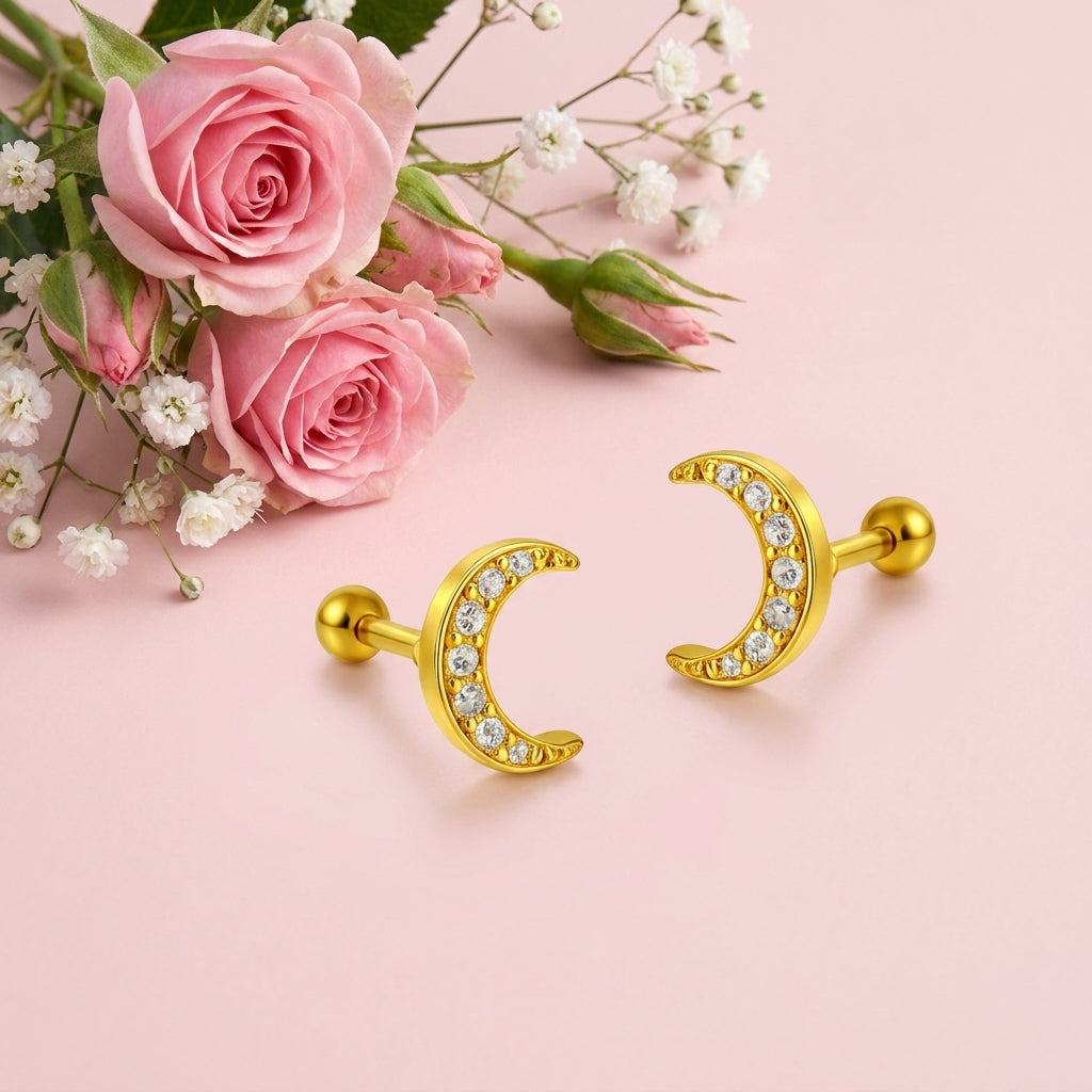 Crescent Moon White Cz Stud Earrings – Sterling Silver