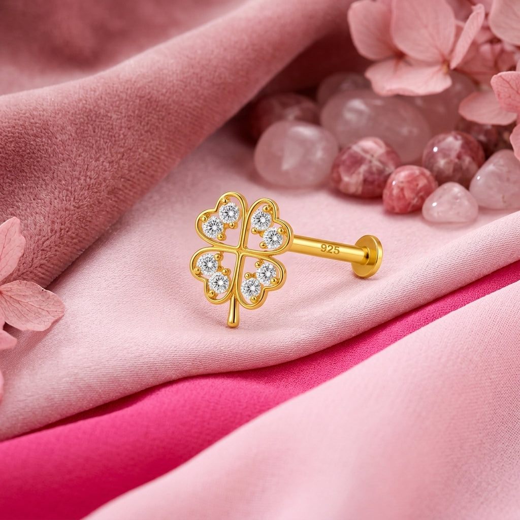 Four Leaf Clover Nose Pin - 925 Sterling Silver