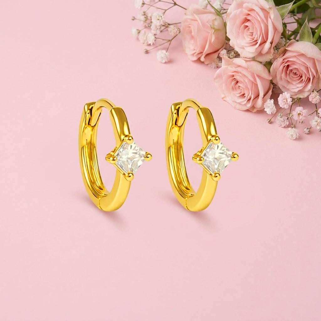 Princess Solitaire White Cz Hoop Earrings – Sterling Silver