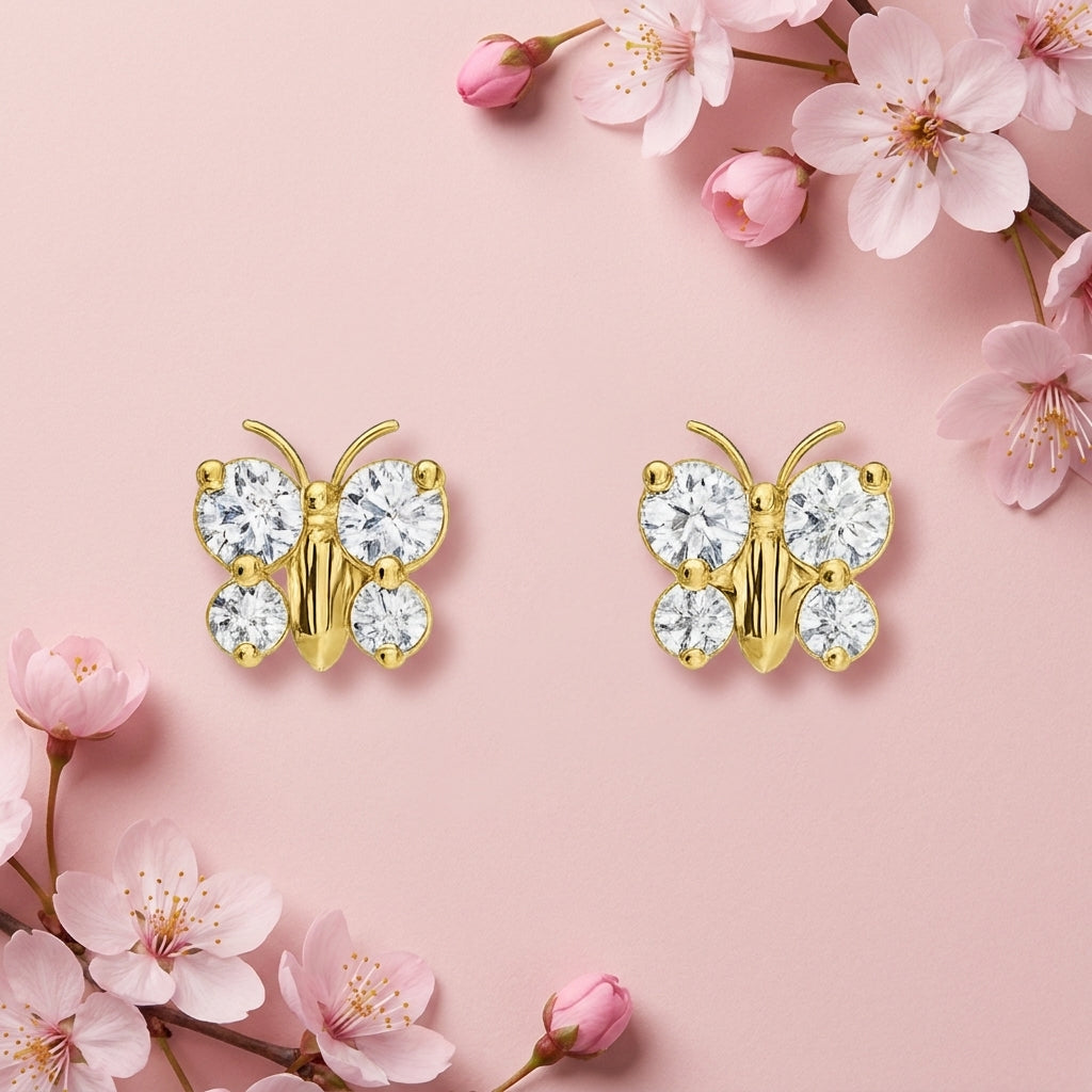 Butterfly Studs - 925 Sterling Silver Gold Plated