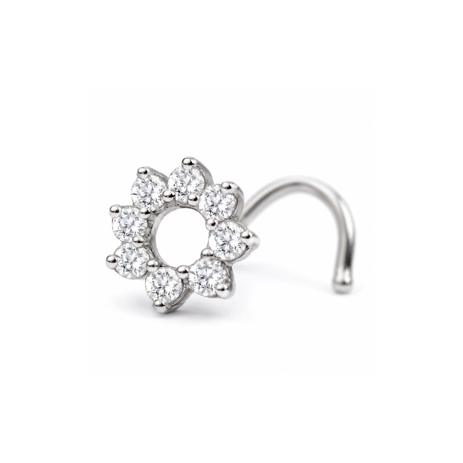 Open Circle Halo CZ Nose Pin 925 Sterling Silver