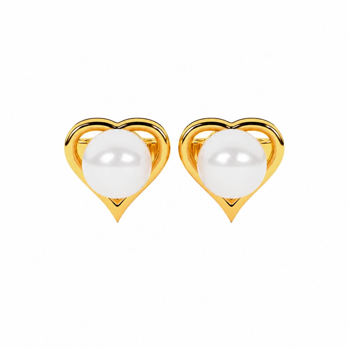 Open Heart Pearl Stud Earrings - 925 sterling silver earrings for women