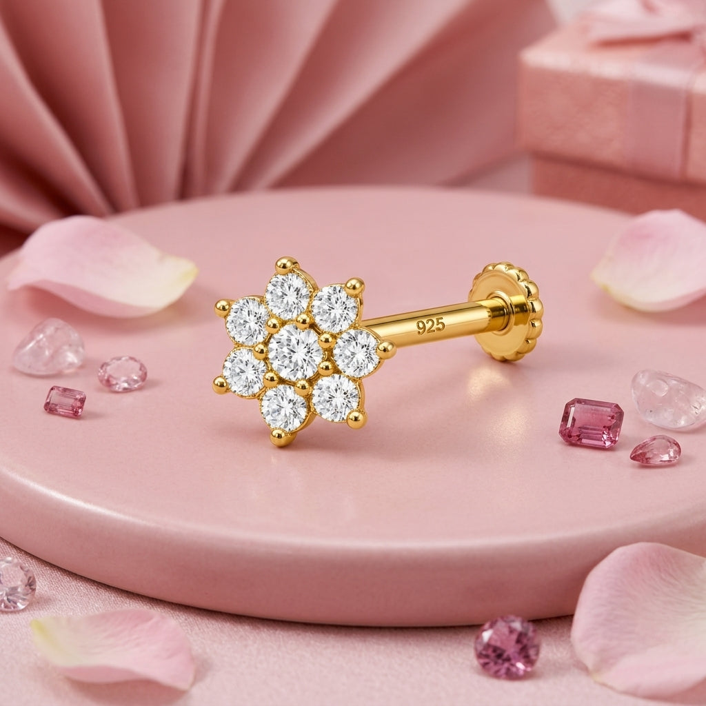 Full Bloom Cluster Nose Pin - close-up detail