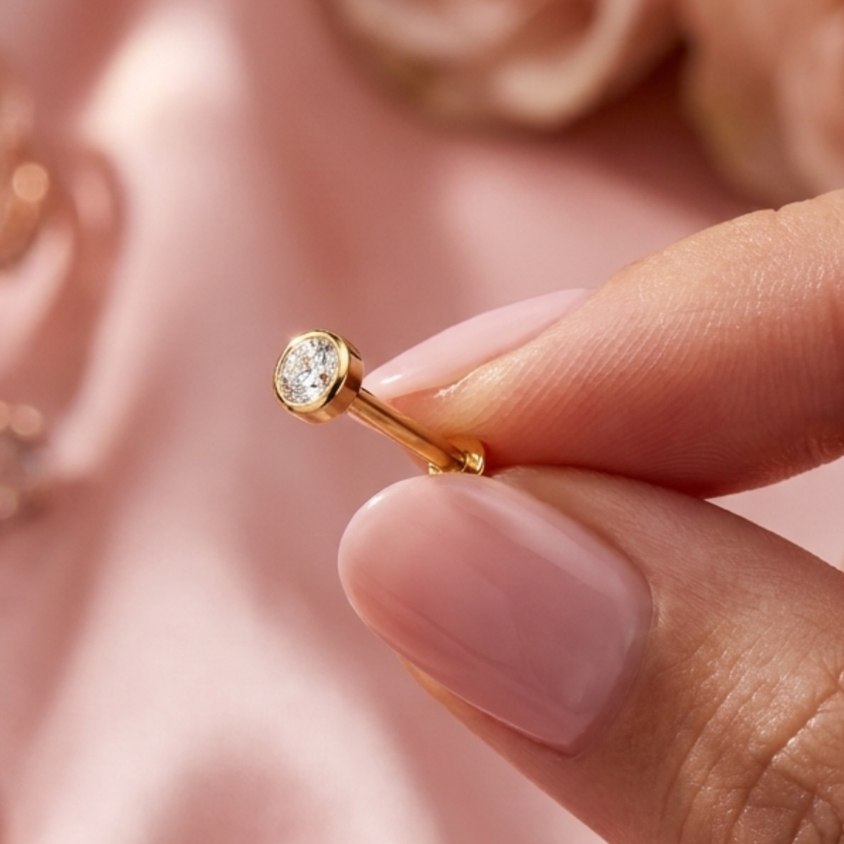 Round Bezel Nose Pin - close-up detail