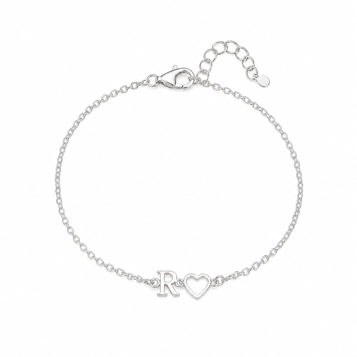 Initial Heart Outline Bracelet for Women - 925 Sterling Silver